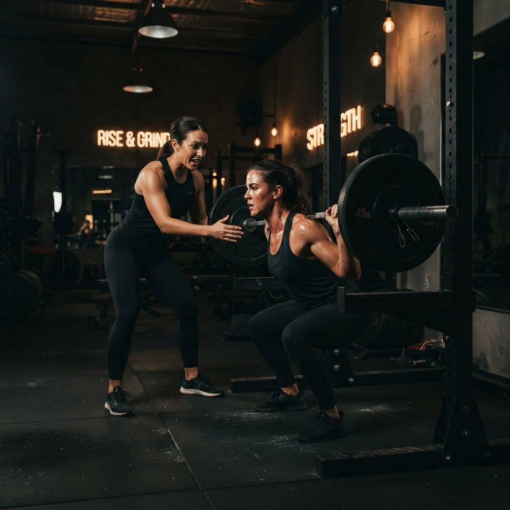 Roxana entrenando a una alumna en el gimnasio